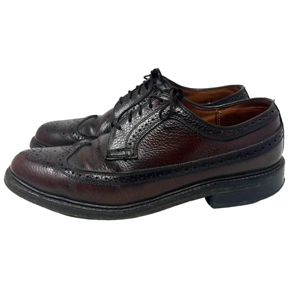 Florsheim Vintage Wingtip Dark Burgundy Brown‎ Leather Longwing V Cleat Size 10D